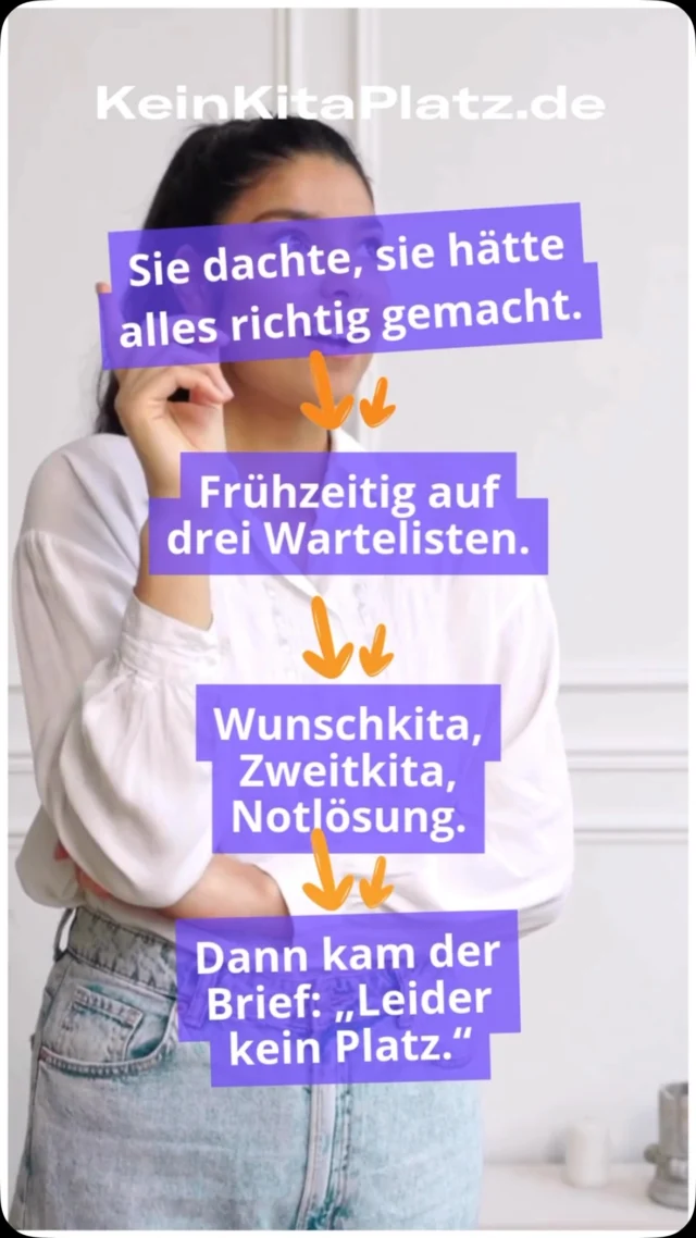 Sie dachte, sie hätte alles richtig gemacht.
Frühzeitig auf drei Wartelisten.
Wunschkita, Zweitkita, Notlösung.
Dann kam der Brief: „Leider kein Platz.“

Keine Alternative, kein Plan B.

Was sie nicht wusste:
Ab dem 1. Geburtstag besteht ein gesetzlicher Anspruch auf Betreuung.
Und: Ein Eintrag im Kita-Portal reicht nicht.

Erst als sie auf KeinKitaPlatz.de stieß, änderte sich alles.
Drei Minuten, ein kostenloser Sofort-Check.
Ein professionelles Anwaltsschreiben, maßgeschneidert.
Kein Warten, kein Fachchinesisch.
Nur Klartext – juristisch sauber formuliert.

Und plötzlich passierte es:
Ein Anruf vom Amt.
Ein Platz.

Die Moral der Geschichte?
Nicht der Lauteste bekommt den Platz.
Sondern der, der seine Rechte kennt – und sie klug einfordert.

✅ Sofort umsetzbarer Tipp:
👉 Wer sich nur über ein Online-Portal anmeldet, verschenkt seinen Anspruch.
💡 Hol dir unter www.keinkitaplatz.de/sofort-check dein kostenloses Anwaltsschreiben und verschaff dir Gehör – noch bevor andere klagen müssen.